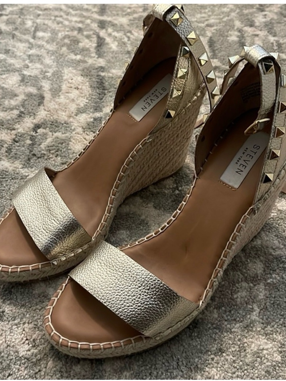 Steve Madden Metallic Gold Studded Wedge Sandals
